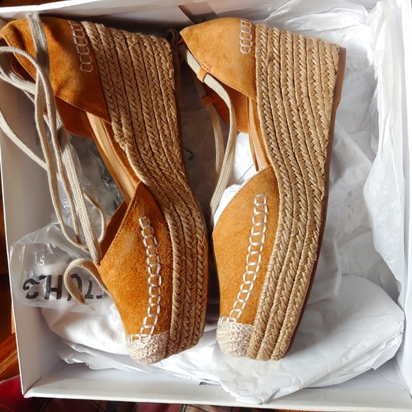 NIB •schutz • brown suede tie lace up ankle espadrille shoes 11 korah boho retro